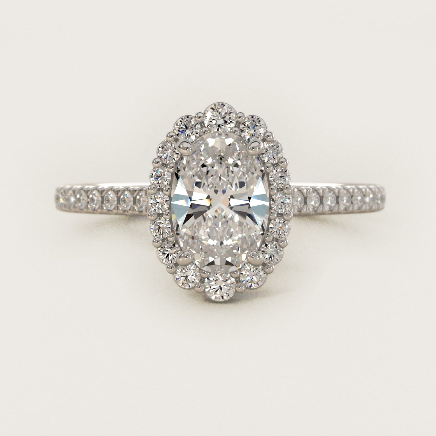 Crescendo Halo Diamond Engagement Ring in 18k White Gold - Oval Center