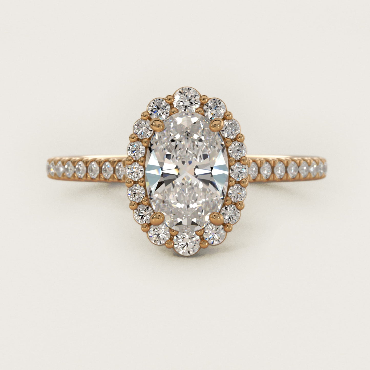 Crescendo Halo Diamond Engagement Ring in 14K Yellow Gold - Oval Center