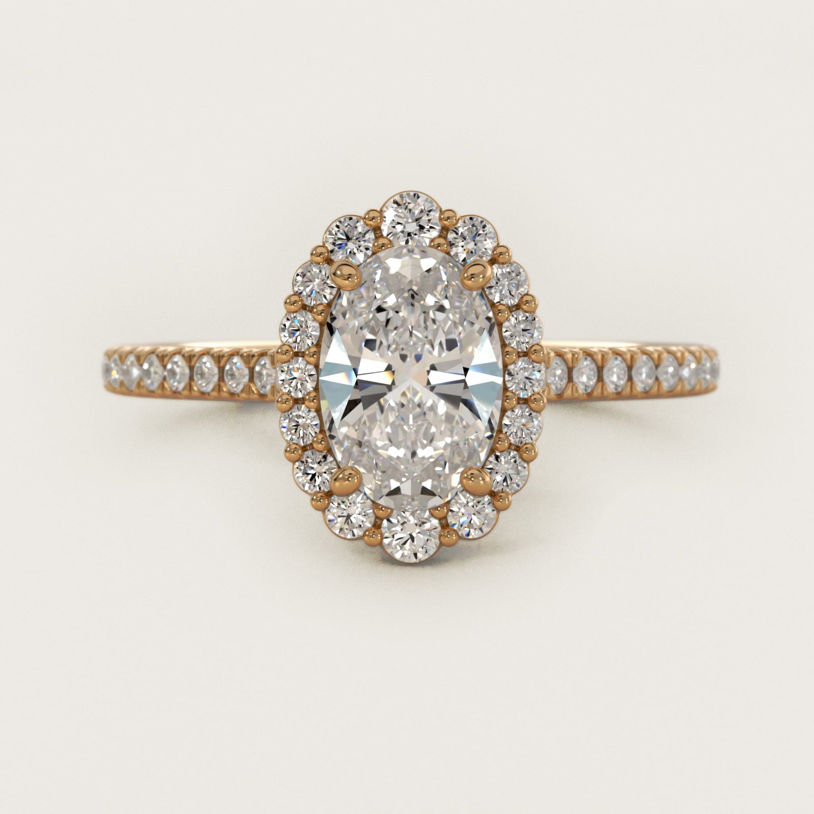 Crescendo Halo Diamond Engagement Ring in 18k Yellow Gold - Oval Center