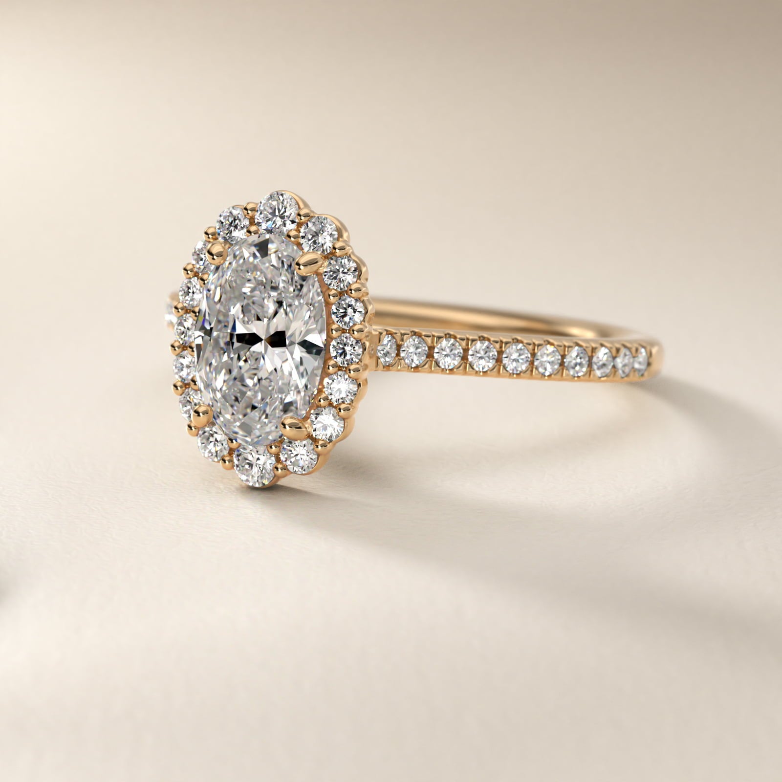 Crescendo Halo Diamond Engagement Ring in 14K Yellow Gold - Oval Center
