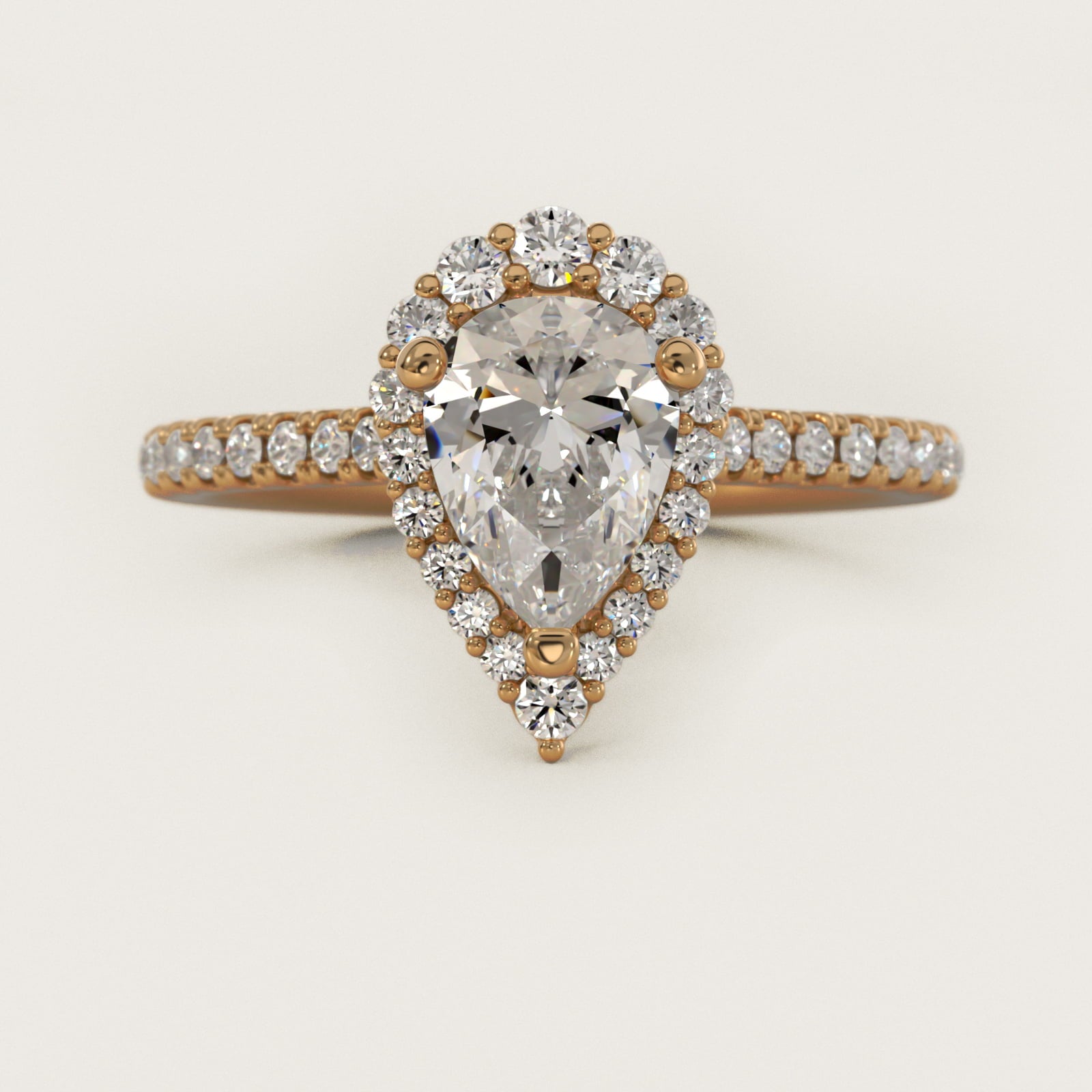 Crescendo Halo Diamond Engagement Ring in 14K Yellow Gold - Pear Center