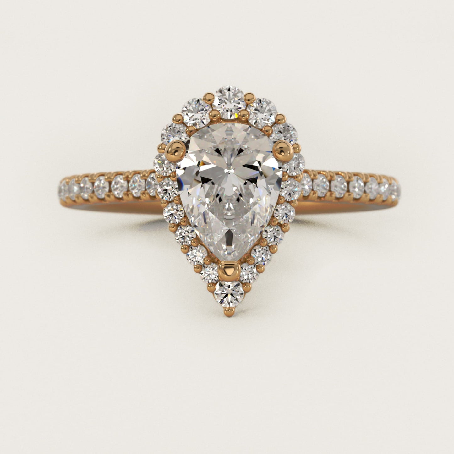 Crescendo Halo Diamond Engagement Ring in 18k Yellow Gold - Pear Center