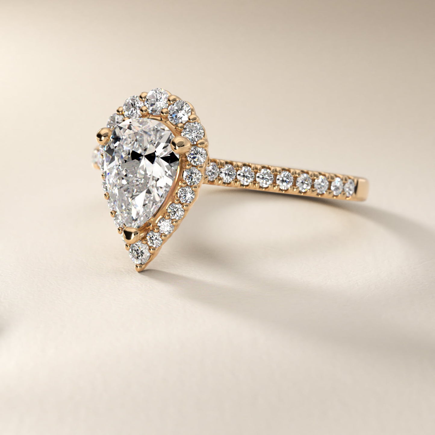 Crescendo Halo Diamond Engagement Ring in 14K Yellow Gold - Pear Center