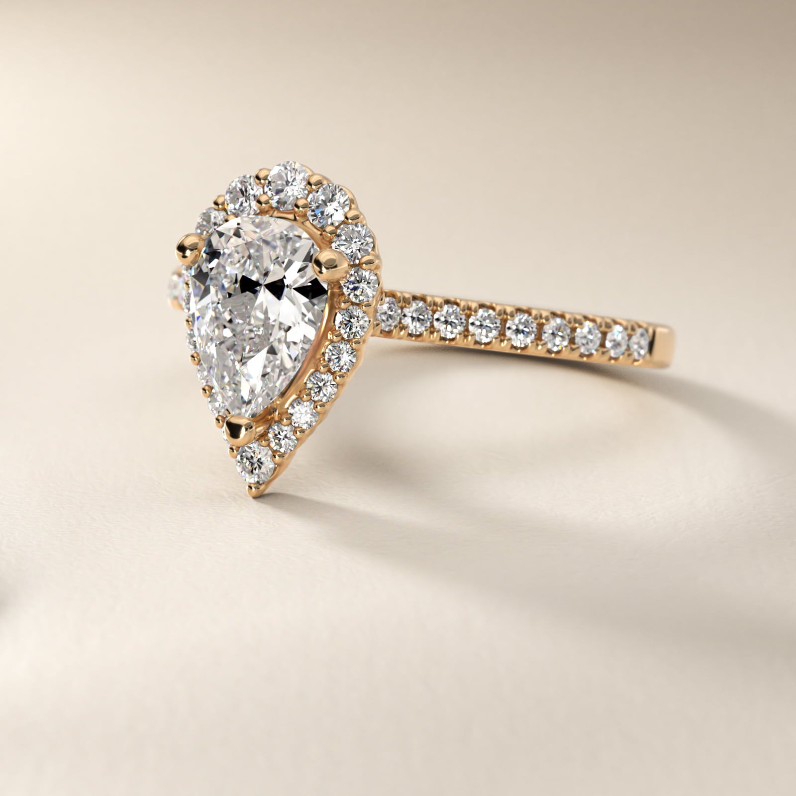 Crescendo Halo Diamond Engagement Ring in 18k Yellow Gold - Pear Center