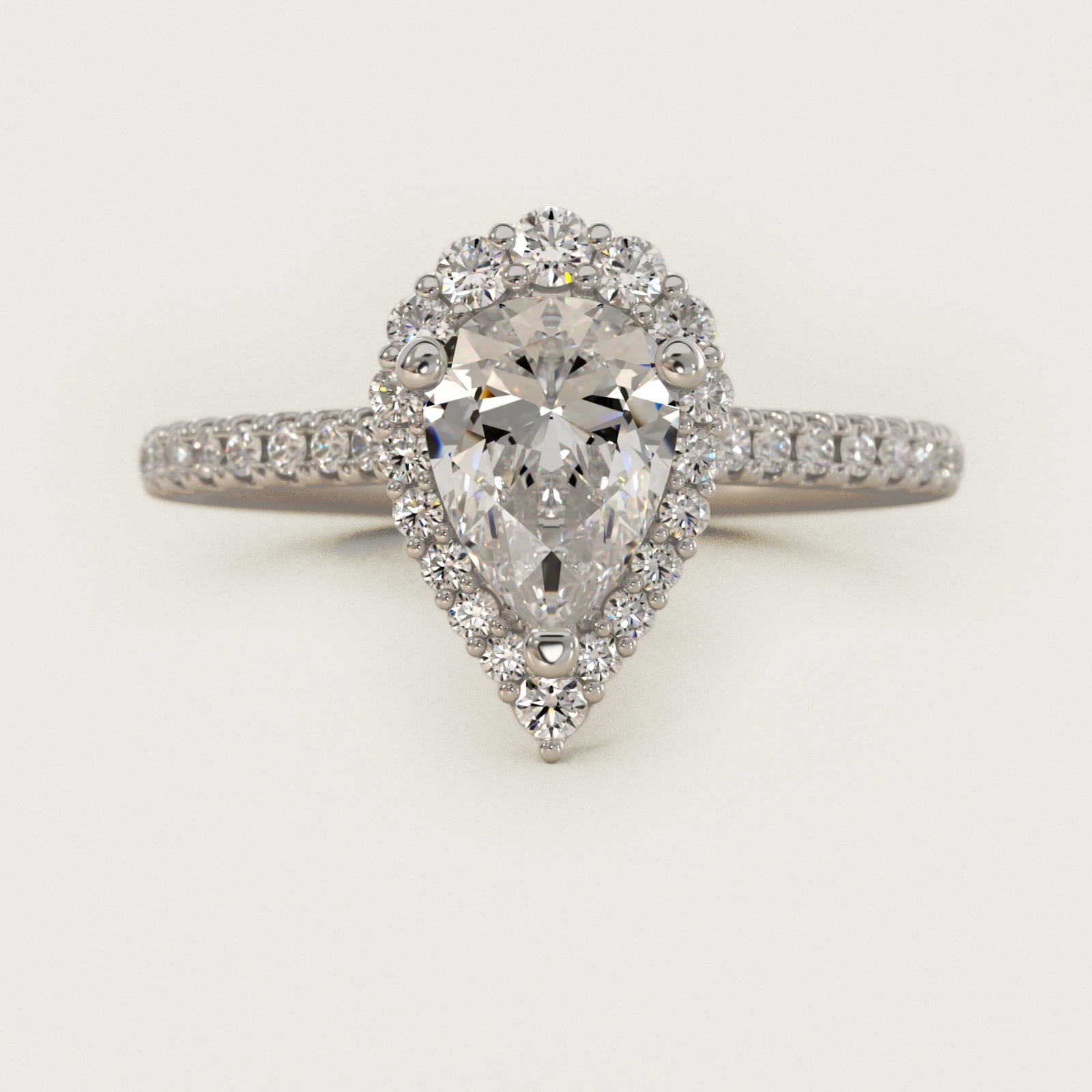 Crescendo Halo Diamond Engagement Ring in Platinum - Pear Center