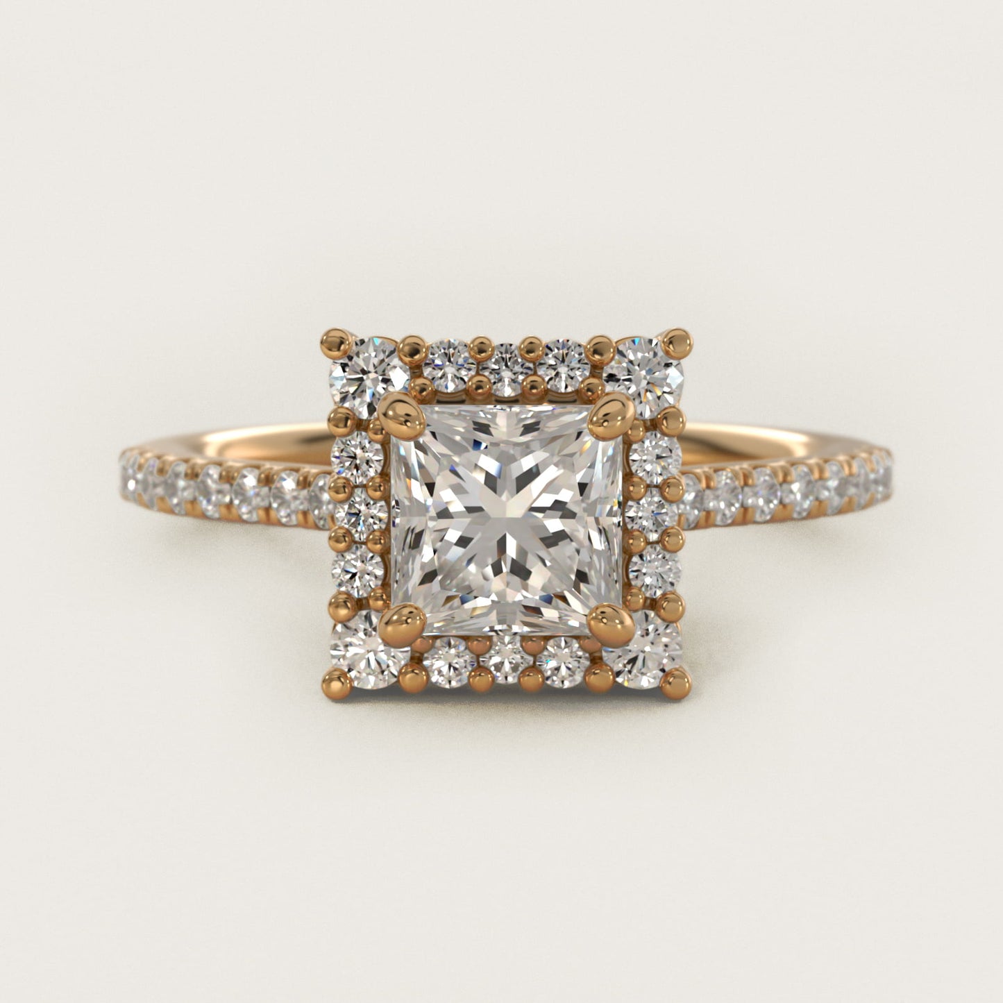 Crescendo Halo Diamond Engagement Ring in 18k Yellow Gold - Princess Center