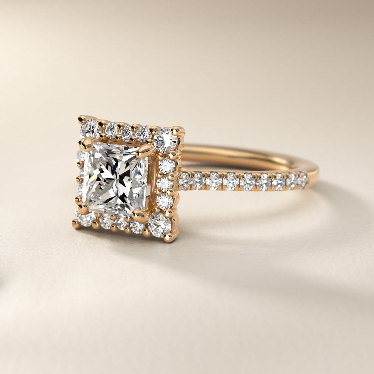 Crescendo Halo Diamond Engagement Ring in 18k Yellow Gold - Princess Center