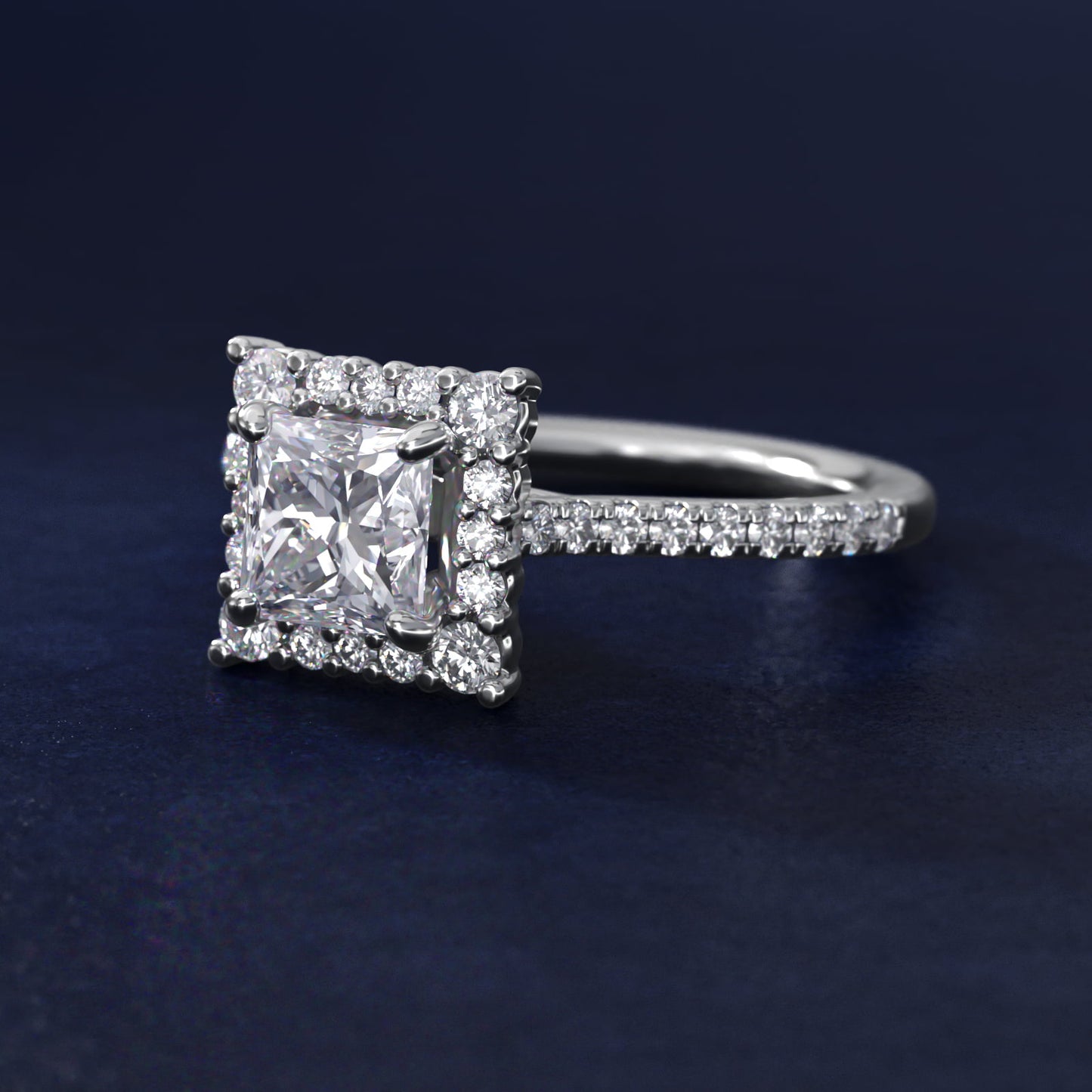 Crescendo Halo Diamond Engagement Ring in Platinum - Princess Center