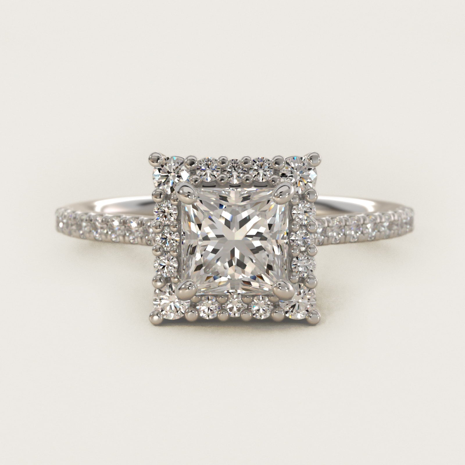 Crescendo Halo Diamond Engagement Ring in Platinum - Princess Center