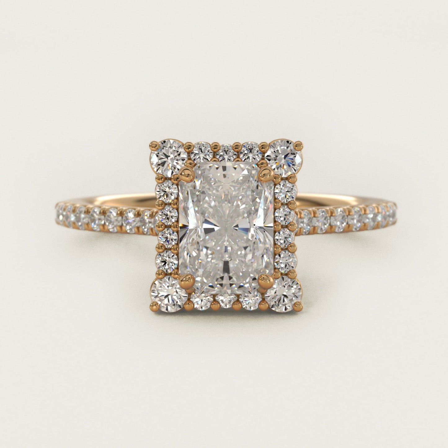 Crescendo Halo Diamond Engagement Ring in 14K Yellow Gold - Radiant Center