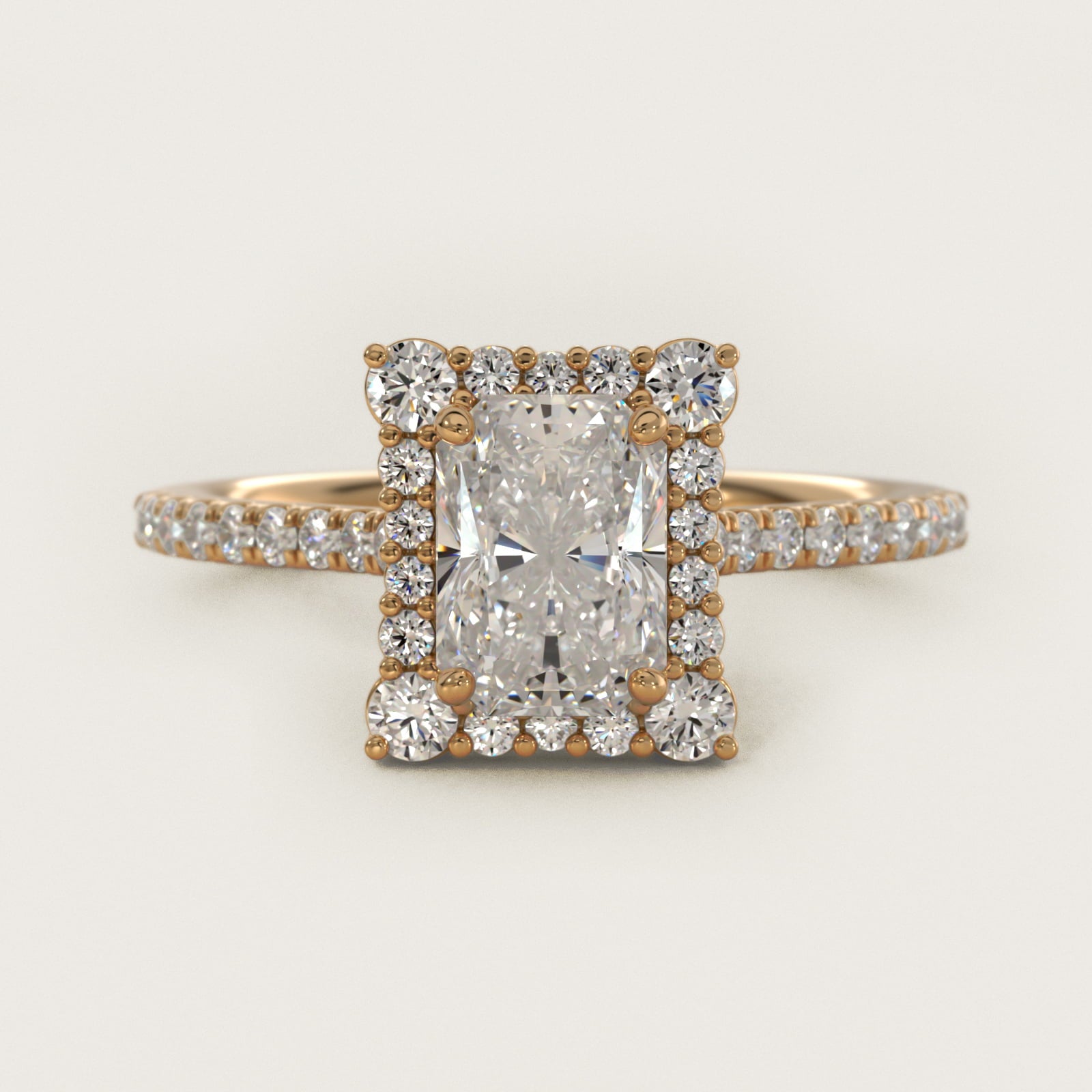 Crescendo Halo Diamond Engagement Ring in 14K Yellow Gold - Radiant Center