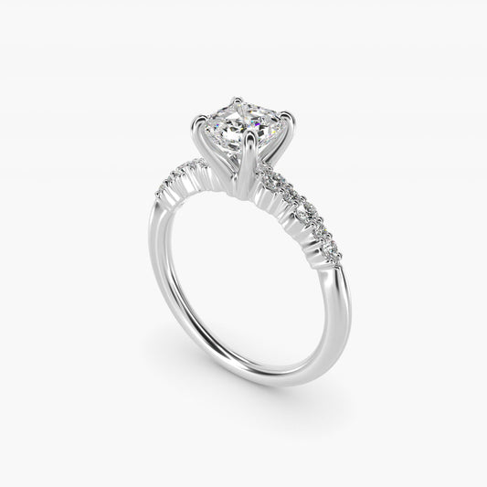 Crescendo Petite Diamond Engagement Ring in 18k White Gold (1/6 ct. tw.) - Asscher Center
