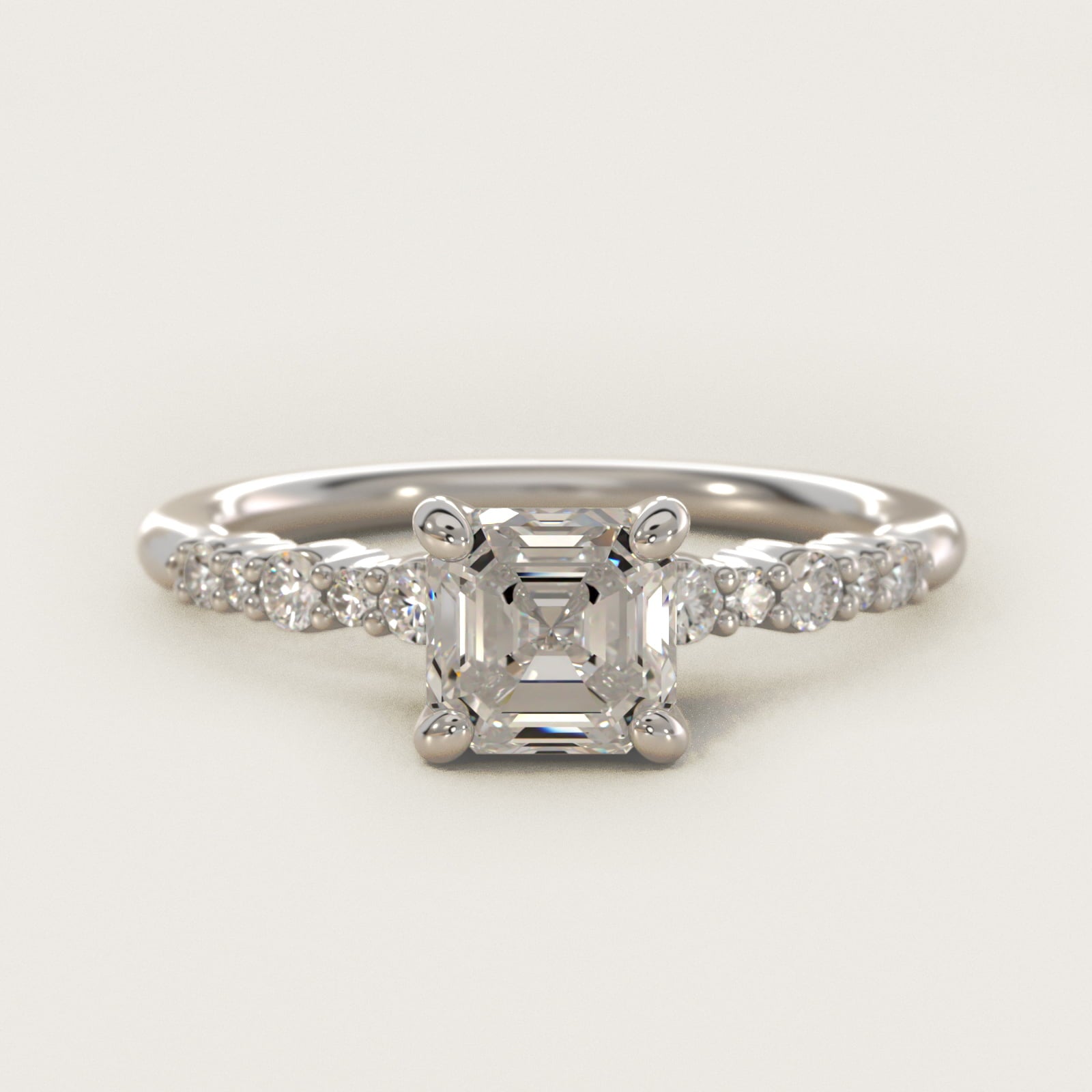 Crescendo Petite Diamond Engagement Ring in 14k White Gold (1/6 ct. tw.) - Asscher Center