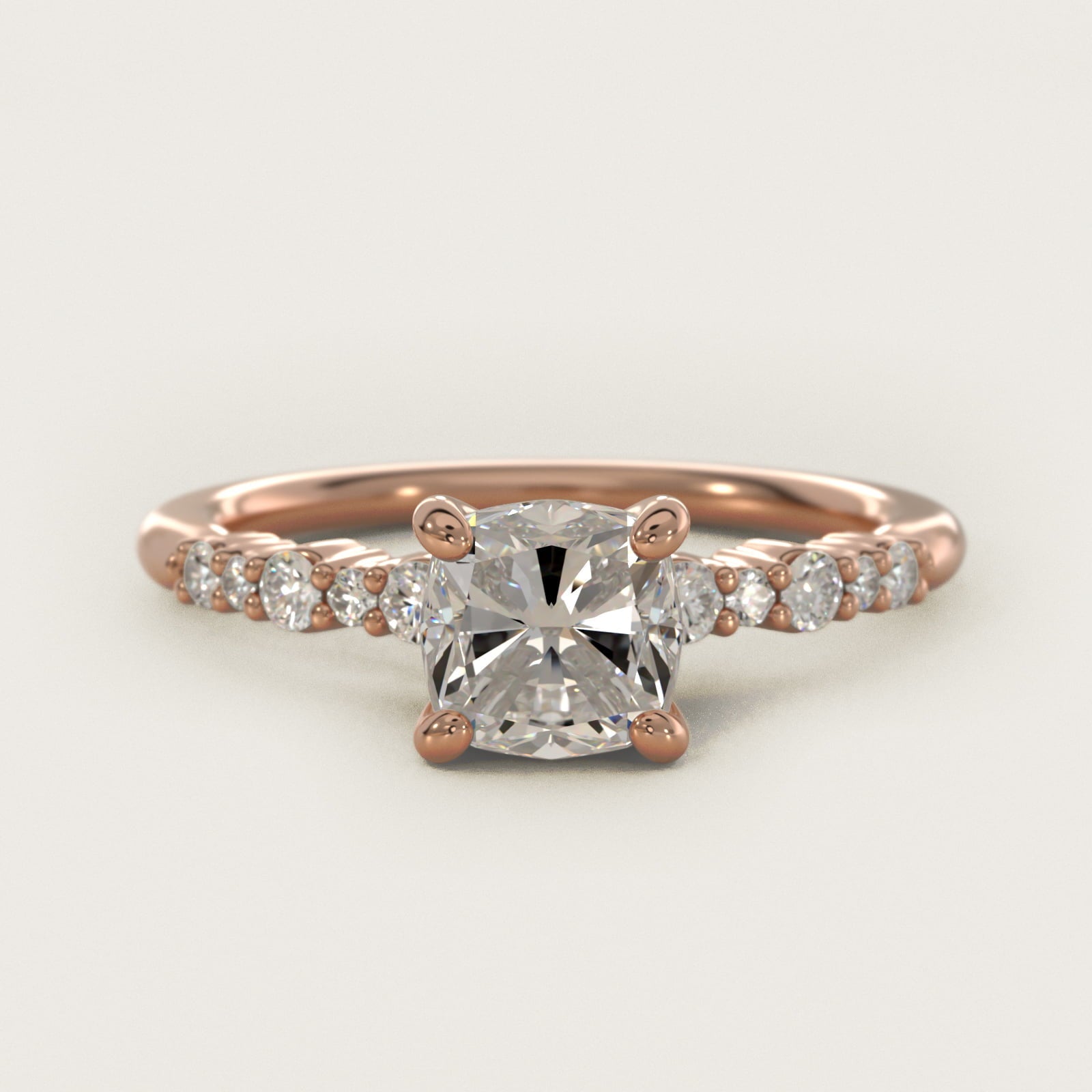 Crescendo Petite Diamond Engagement Ring in 18k Rose Gold (1/6 ct. tw.) - Cushion Center