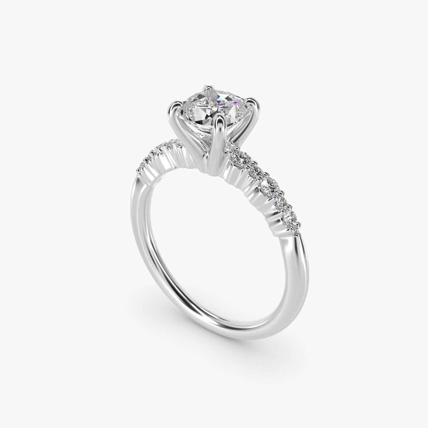 Crescendo Petite Diamond Engagement Ring in 14k White Gold (1/6 ct. tw.) - Cushion Center