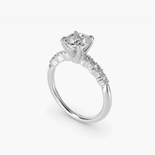 Crescendo Petite Diamond Engagement Ring in 14k White Gold (1/6 ct. tw.) - Cushion Center