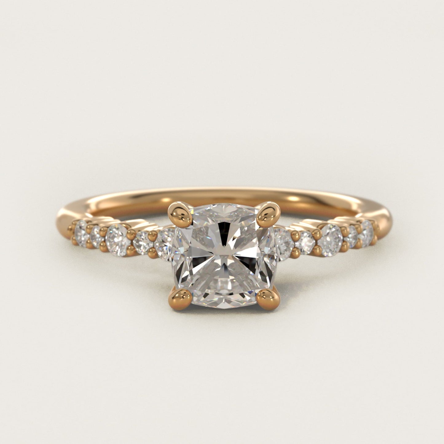Crescendo Petite Diamond Engagement Ring in 18k Yellow Gold (1/6 ct. tw.) - Cushion Center