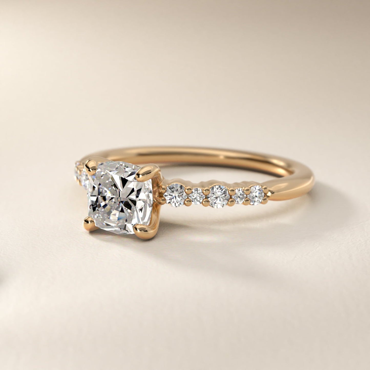 Crescendo Petite Diamond Engagement Ring in 18k Yellow Gold (1/6 ct. tw.) - Cushion Center