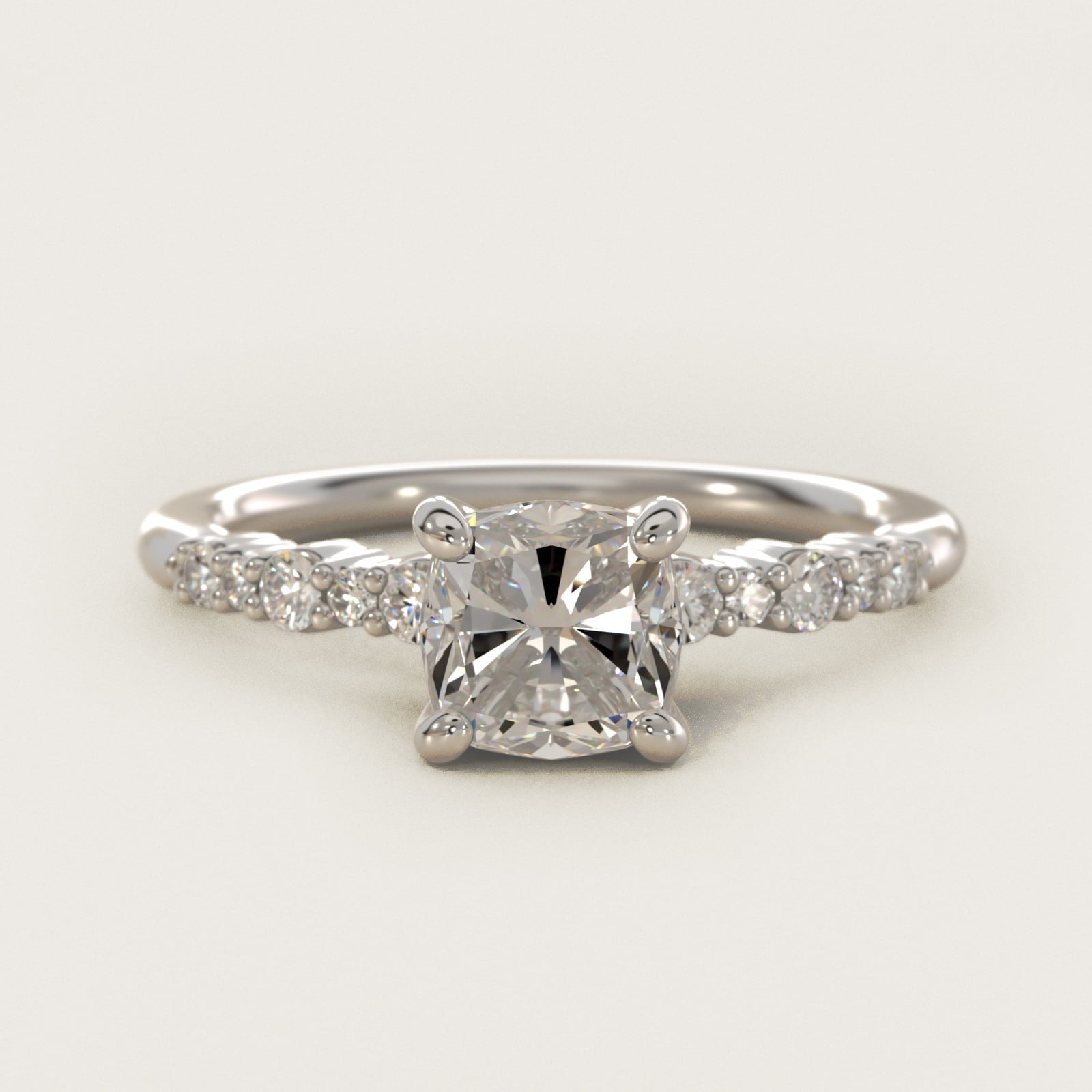 Crescendo Petite Diamond Engagement Ring in Platinum (1/6 ct. tw.) - Cushion Center