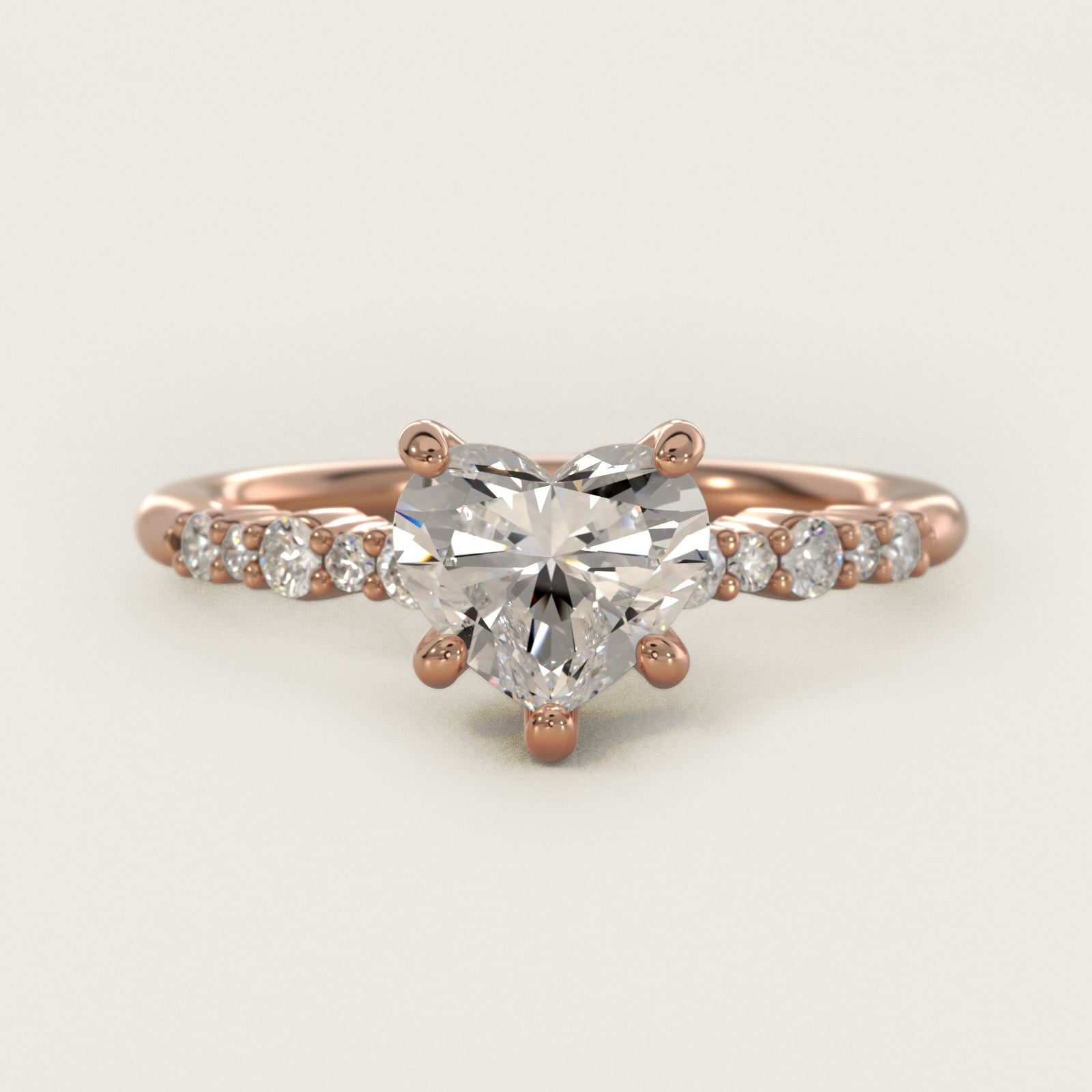 Crescendo Petite Diamond Engagement Ring in 14k Rose Gold (1/6 ct. tw.) - Heart Center