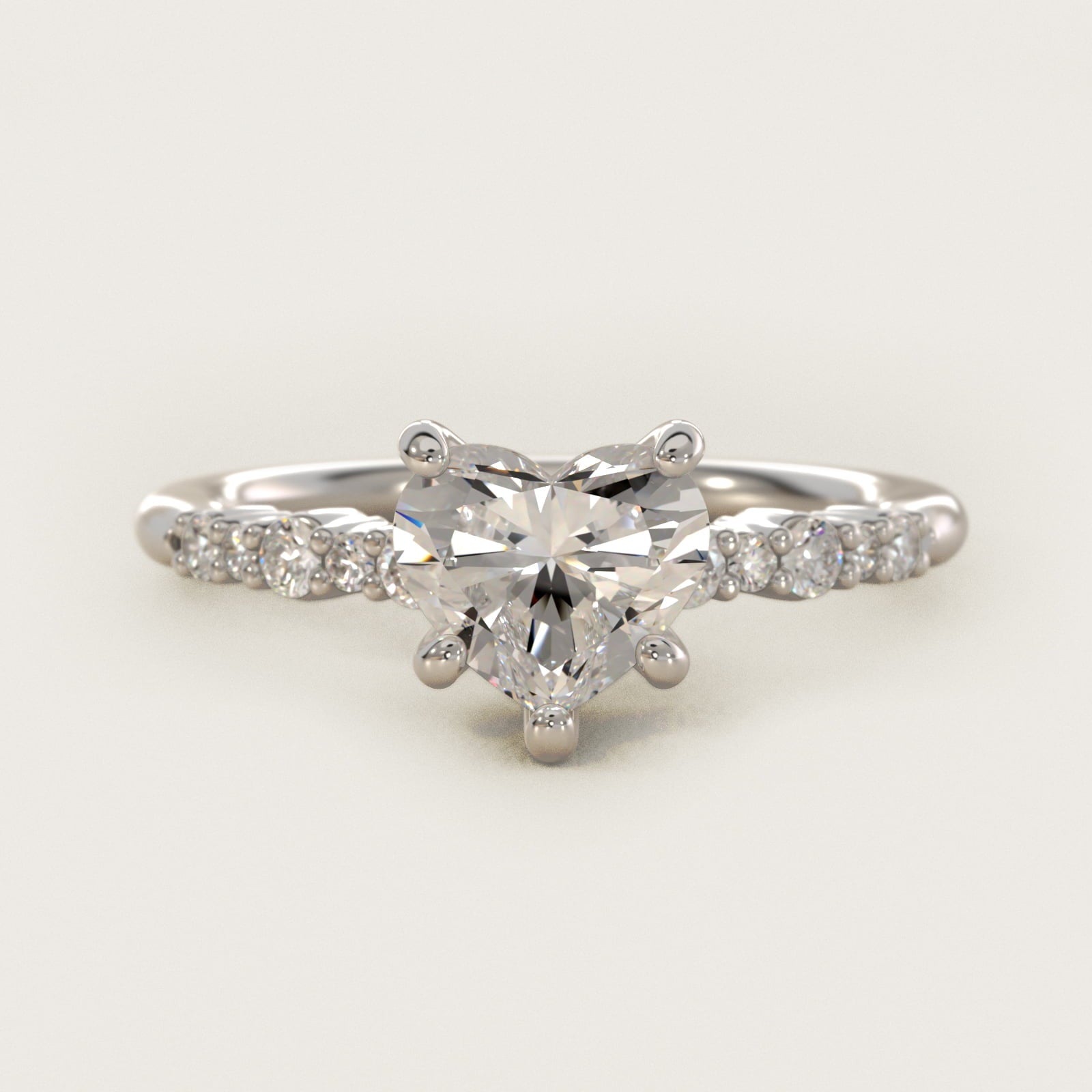 Crescendo Petite Diamond Engagement Ring in 14k White Gold (1/6 ct. tw.) - Heart Center
