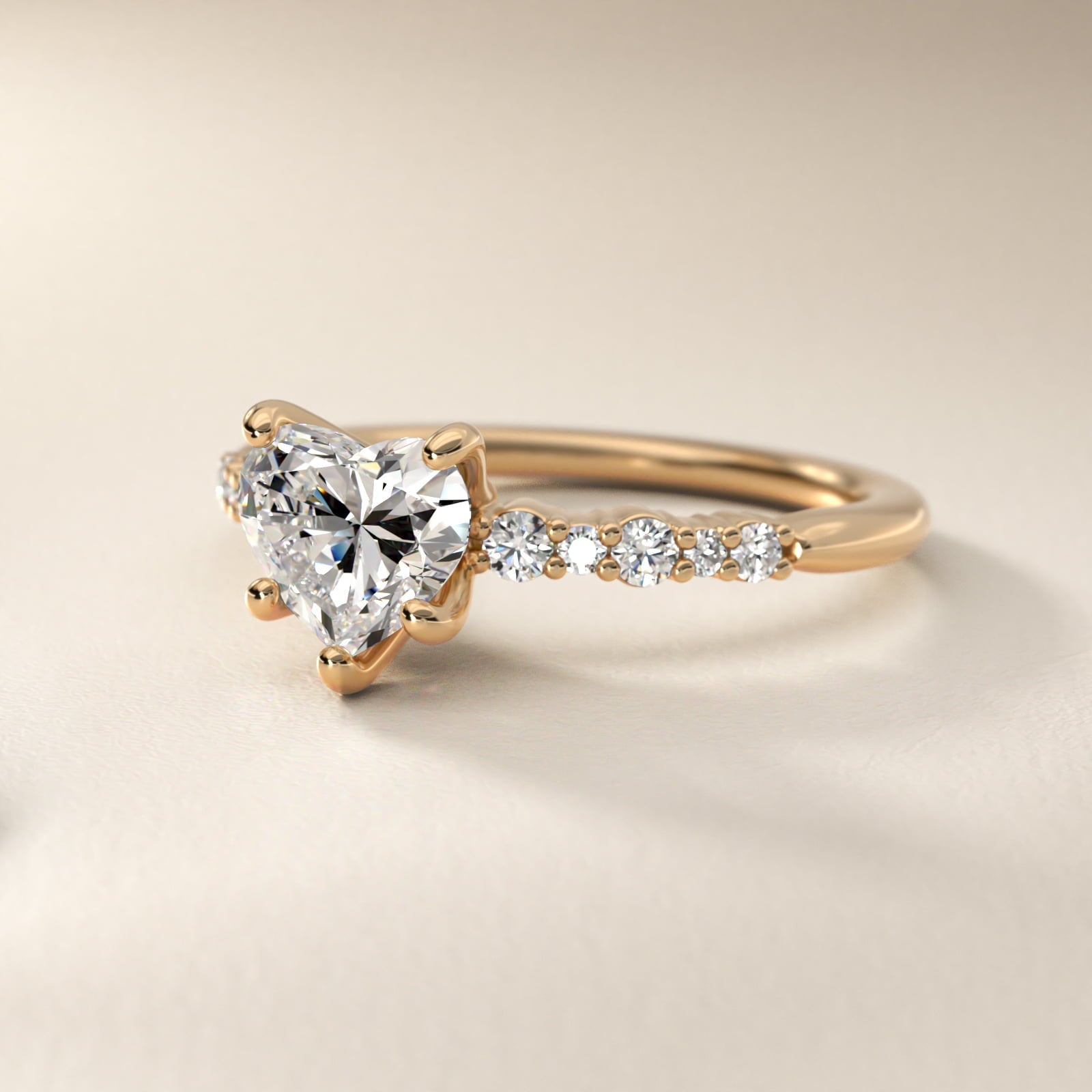 Crescendo Petite Diamond Engagement Ring in 18k Yellow Gold (1/6 ct. tw.) - Heart Center