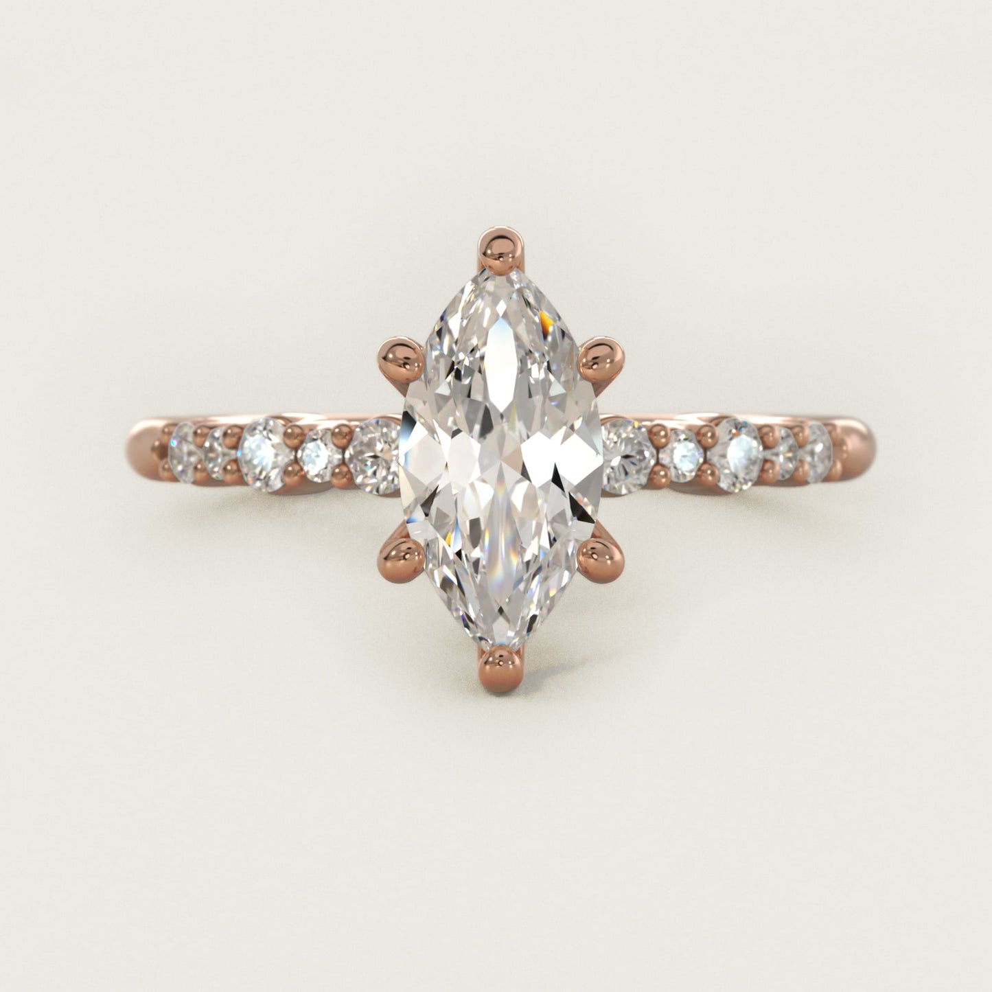Crescendo Petite Diamond Engagement Ring in 14k Rose Gold (1/6 ct. tw.) - Marquise Center