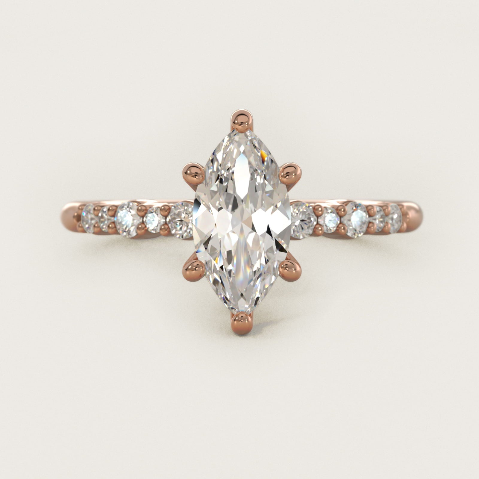 Crescendo Petite Diamond Engagement Ring in 14k Rose Gold (1/6 ct. tw.) - Marquise Center