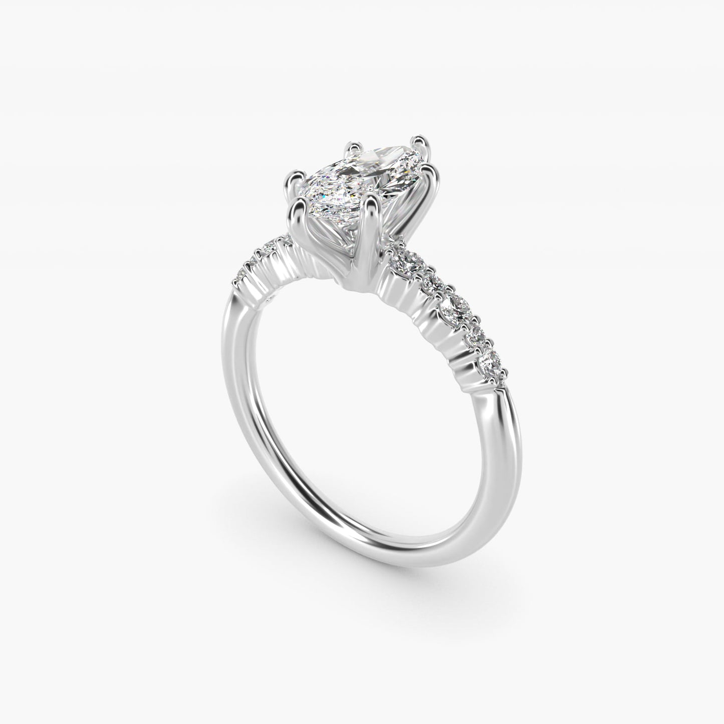 Crescendo Petite Diamond Engagement Ring in 14k White Gold (1/6 ct. tw.) - Marquise Center