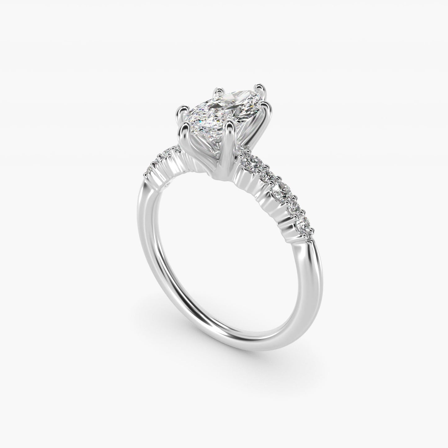 Crescendo Petite Diamond Engagement Ring in 18k White Gold (1/6 ct. tw.) - Marquise Center