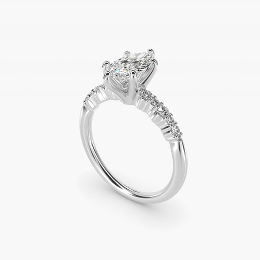 Crescendo Petite Diamond Engagement Ring in 18k White Gold (1/6 ct. tw.) - Marquise Center