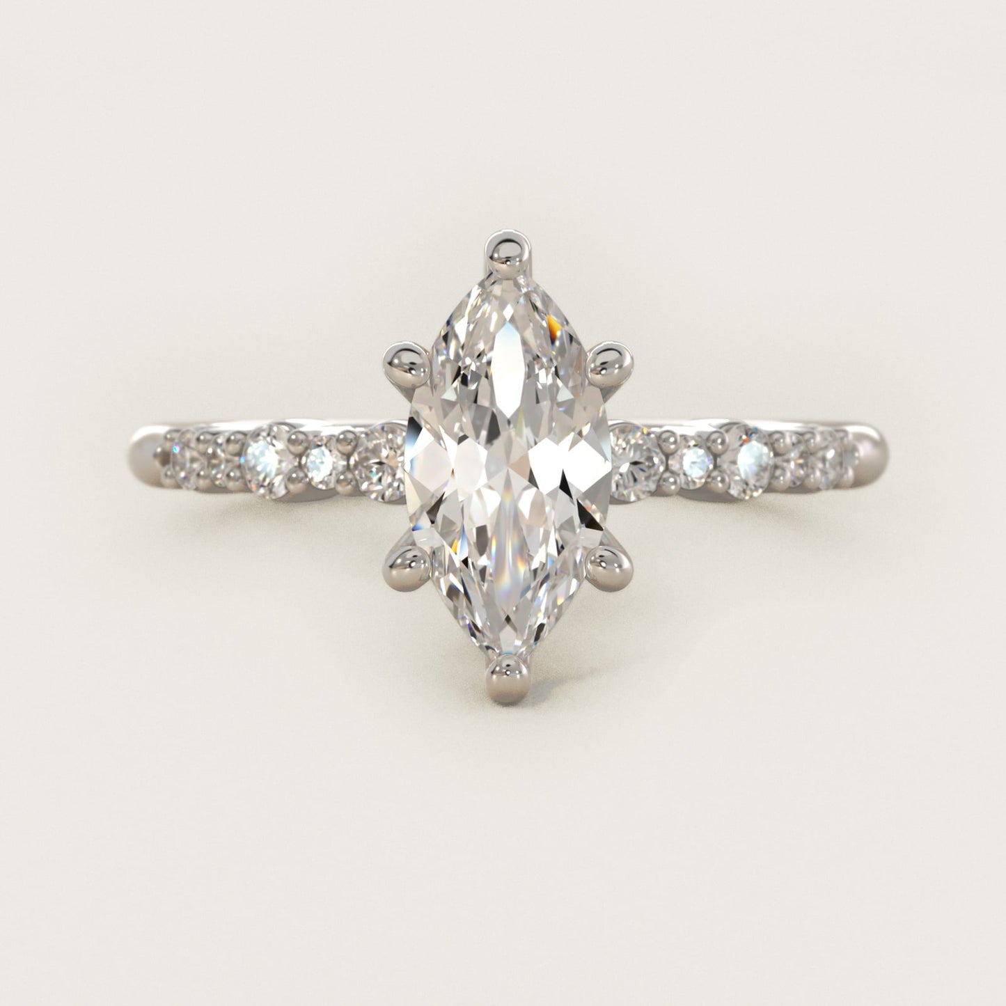 Crescendo Petite Diamond Engagement Ring in 14k White Gold (1/6 ct. tw.) - Marquise Center