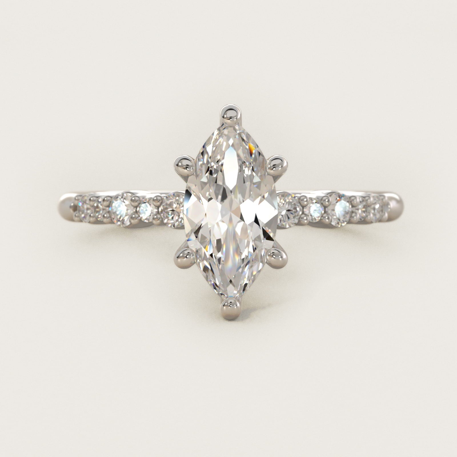 Crescendo Petite Diamond Engagement Ring in 14k White Gold (1/6 ct. tw.) - Marquise Center