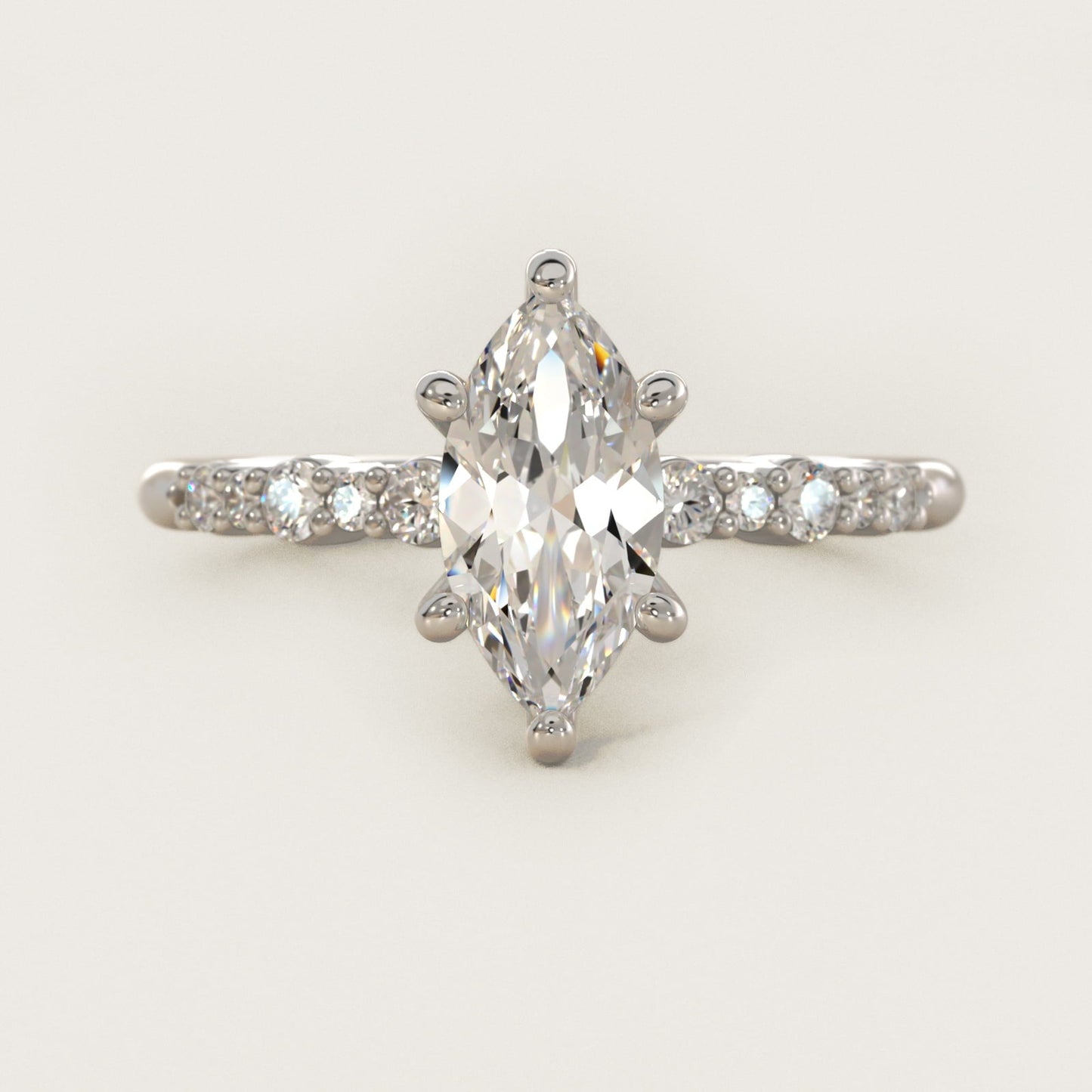 Crescendo Petite Diamond Engagement Ring in 18k White Gold (1/6 ct. tw.) - Marquise Center
