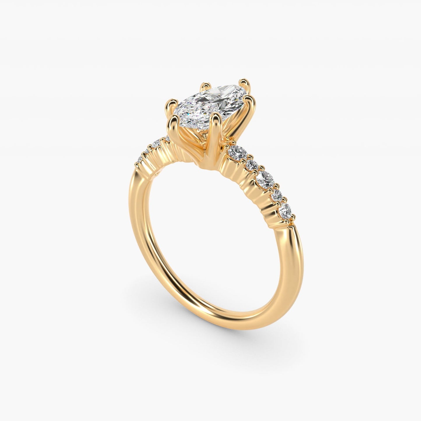Crescendo Petite Diamond Engagement Ring in 18k Yellow Gold (1/6 ct. tw.) - Marquise Center
