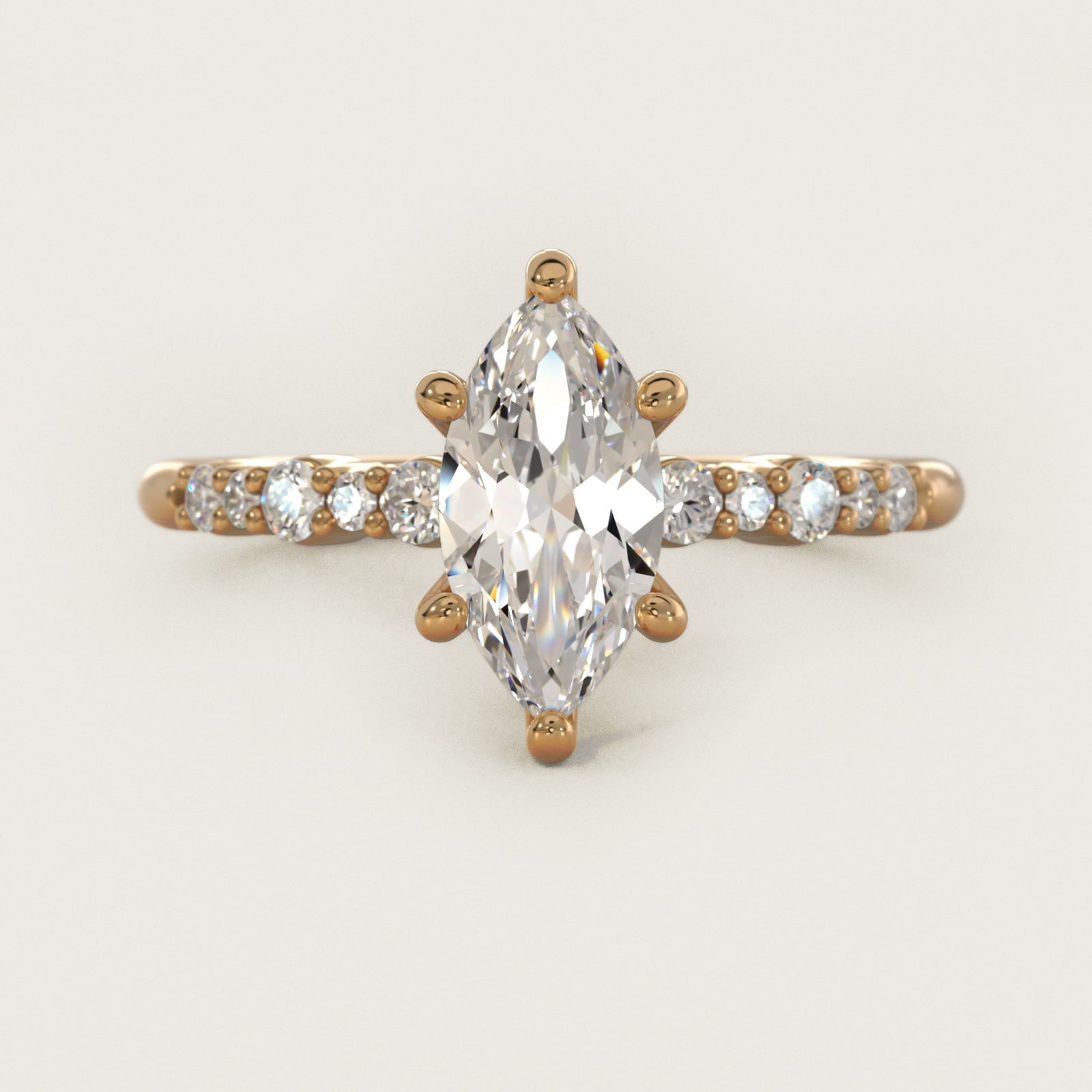 Crescendo Petite Diamond Engagement Ring in 18k Yellow Gold (1/6 ct. tw.) - Marquise Center