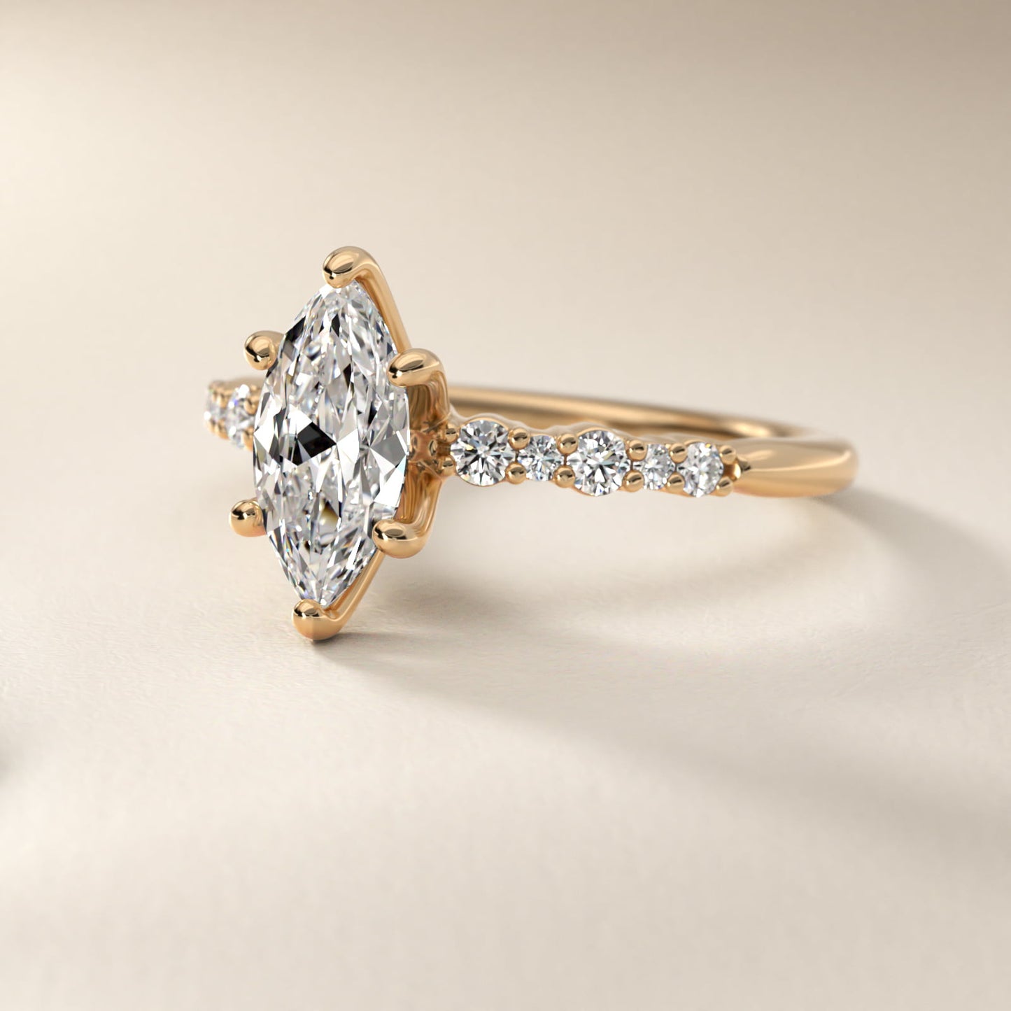Crescendo Petite Diamond Engagement Ring in 14k Yellow Gold (1/6 ct. tw.) - Marquise Center