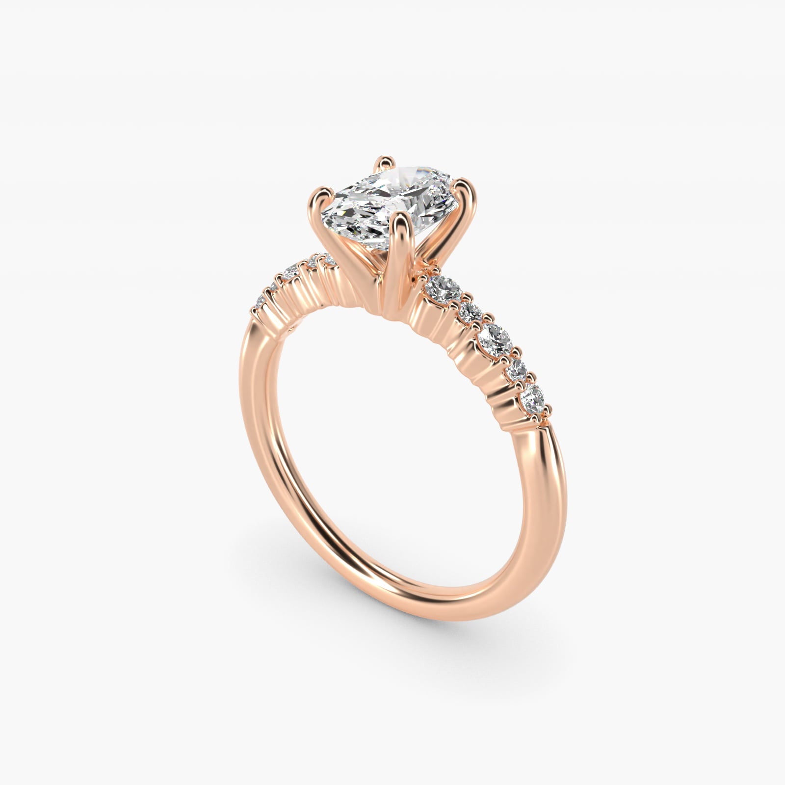 Crescendo Petite Diamond Engagement Ring in 14k Rose Gold (1/6 ct. tw.) - Oval Center