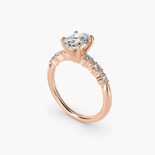 Crescendo Petite Diamond Engagement Ring in 14k Rose Gold (1/6 ct. tw.) - Oval Center