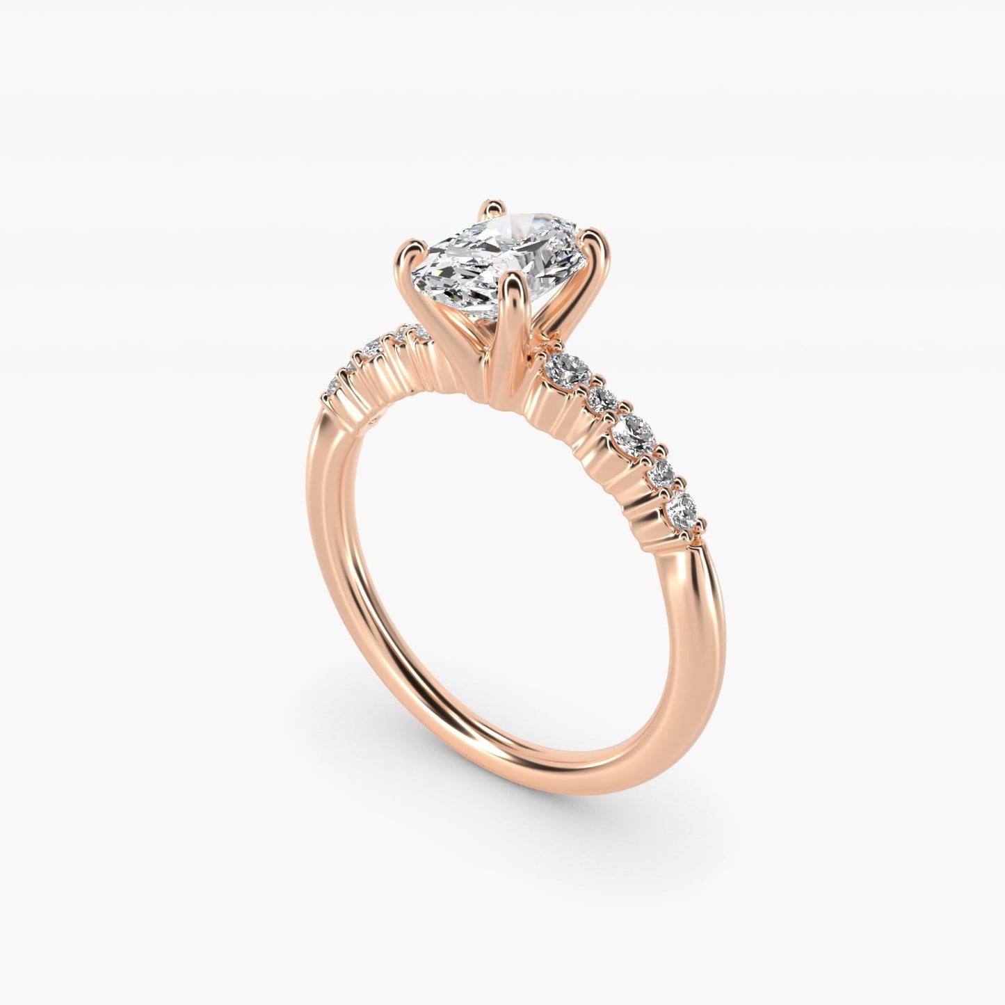 Crescendo Petite Diamond Engagement Ring in 18k Rose Gold (1/6 ct. tw.) - Oval Center