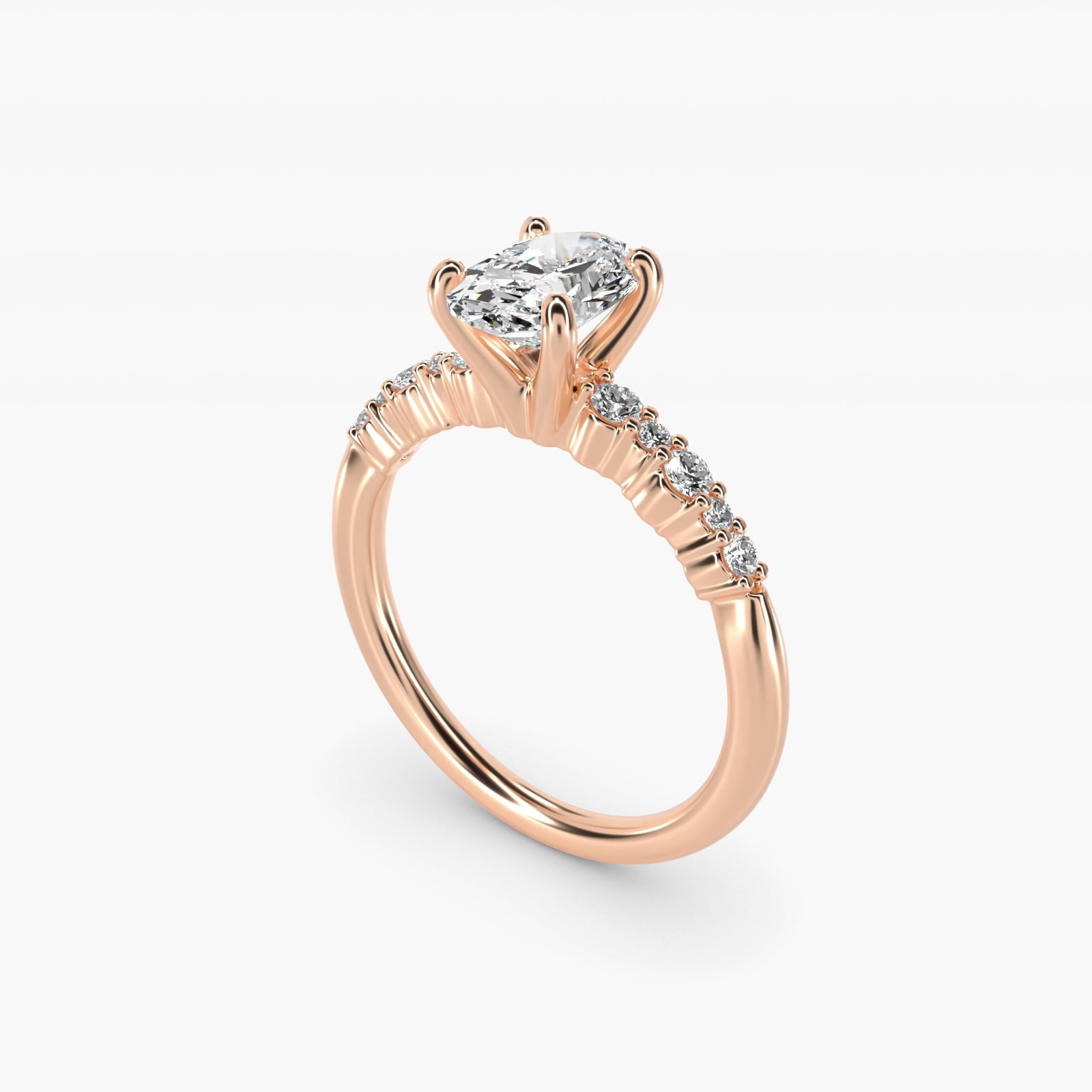 Crescendo Petite Diamond Engagement Ring in 18k Rose Gold (1/6 ct. tw.) - Oval Center