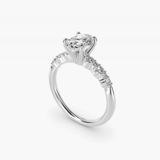 Crescendo Petite Diamond Engagement Ring in 18k White Gold (1/6 ct. tw.) - Oval Center