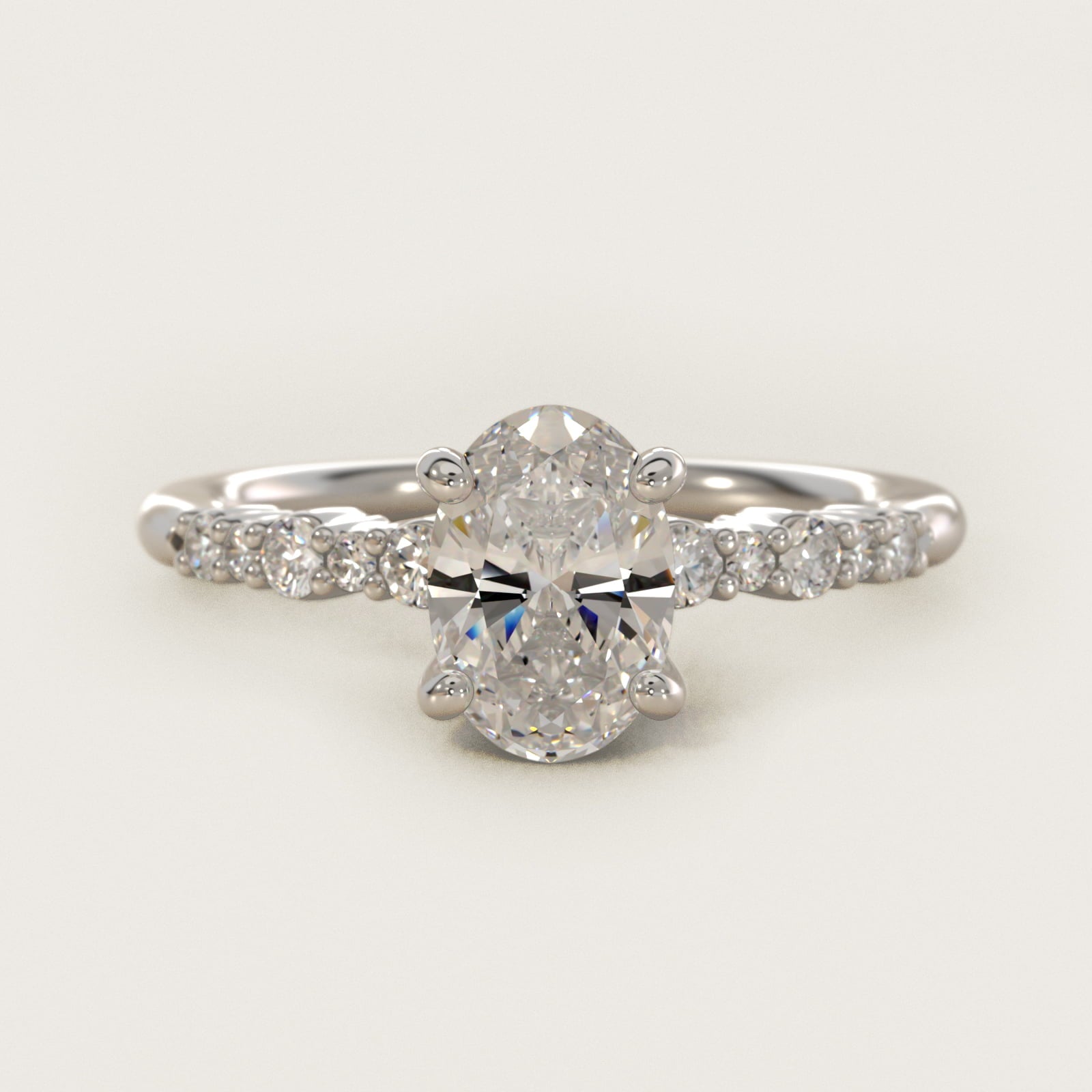 Crescendo Petite Diamond Engagement Ring in 14k White Gold (1/6 ct. tw.) - Oval Center