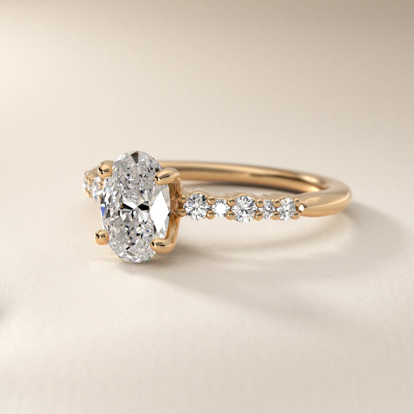 Crescendo Petite Diamond Engagement Ring in 14k Yellow Gold (1/6 ct. tw.) - Oval Center