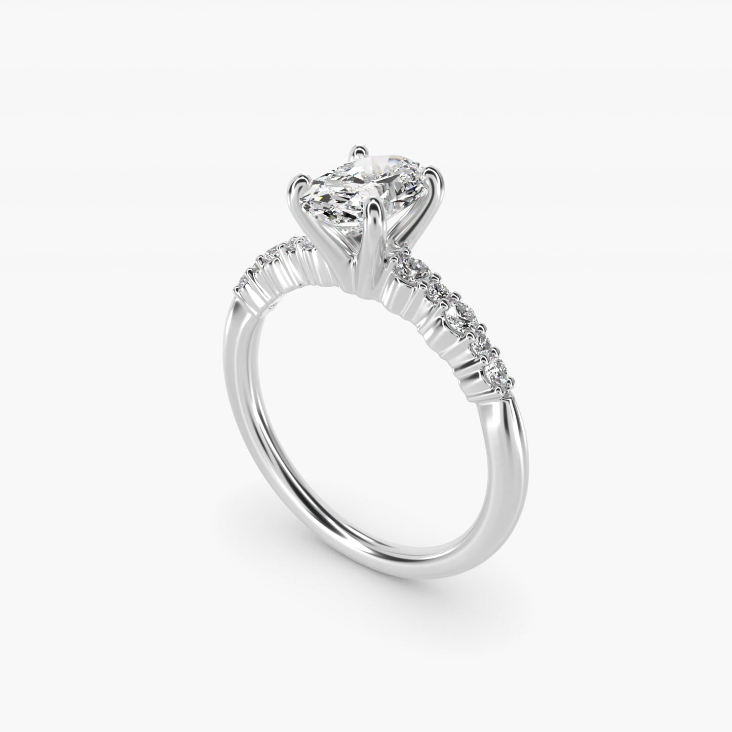 Crescendo Petite Diamond Engagement Ring in Platinum (1/6 ct. tw.) - Oval Center