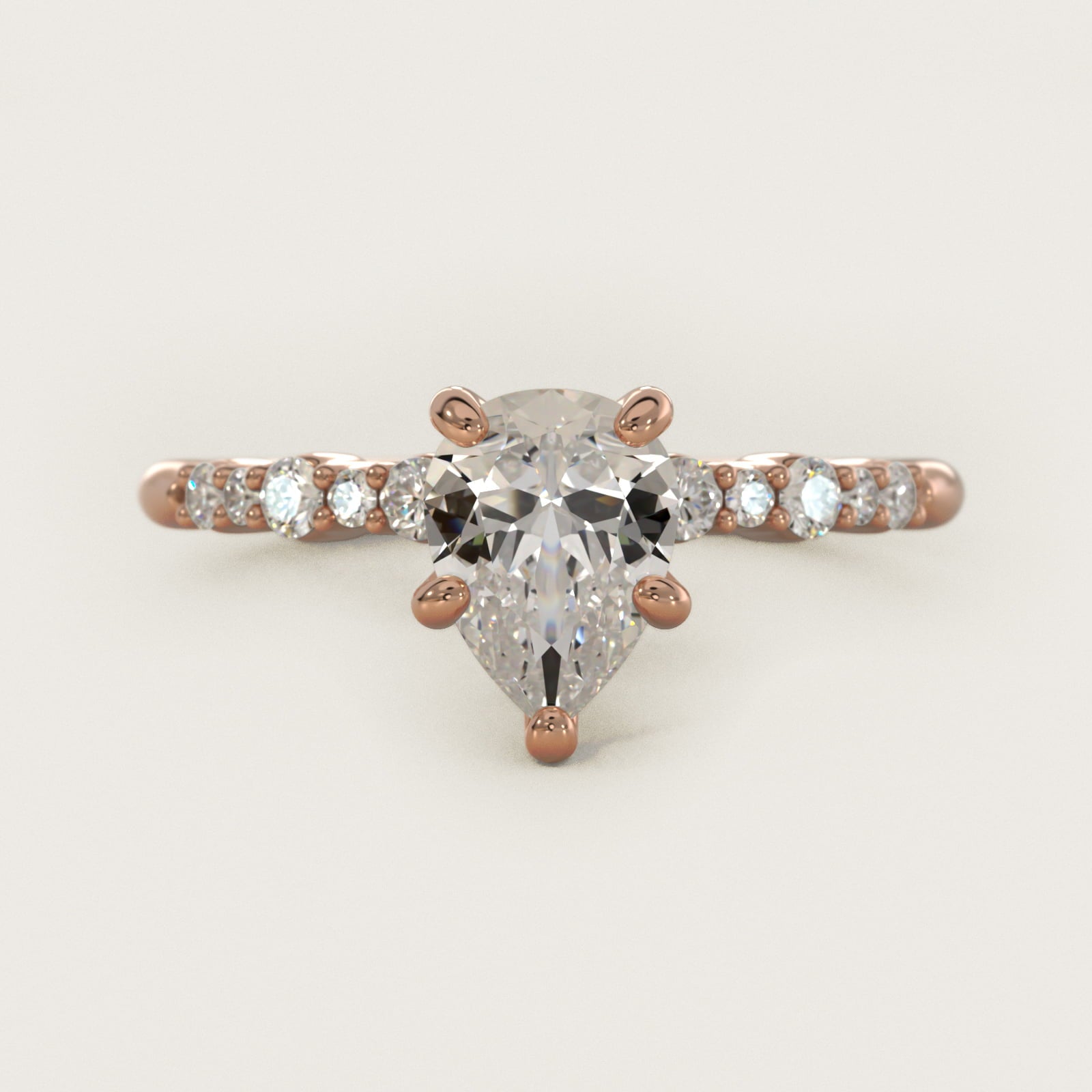 Crescendo Petite Diamond Engagement Ring in 14k Rose Gold (1/6 ct. tw.) - Pear Center