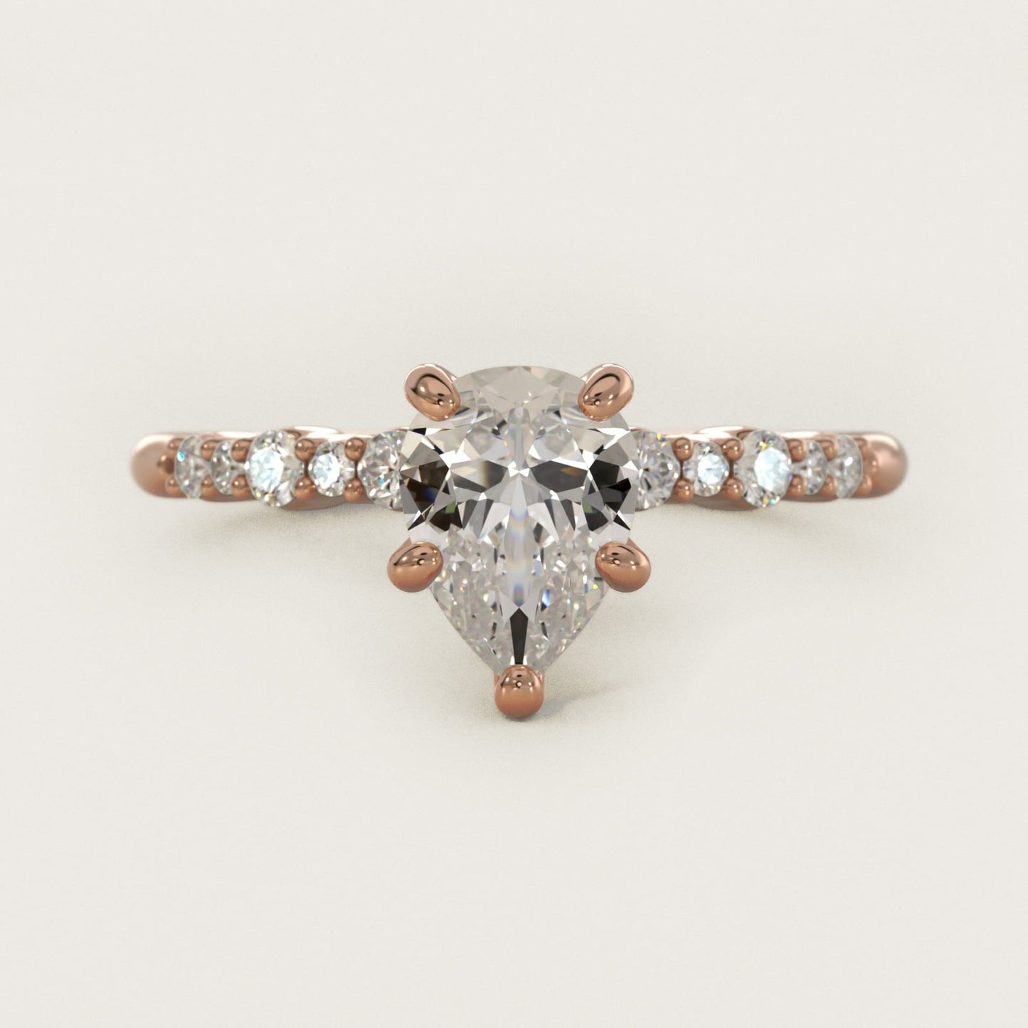 Crescendo Petite Diamond Engagement Ring in 18k Rose Gold (1/6 ct. tw.) - Pear Center