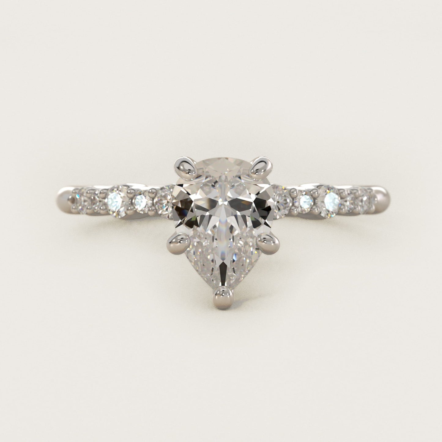 Crescendo Petite Diamond Engagement Ring in 14k White Gold (1/6 ct. tw.) - Pear Center