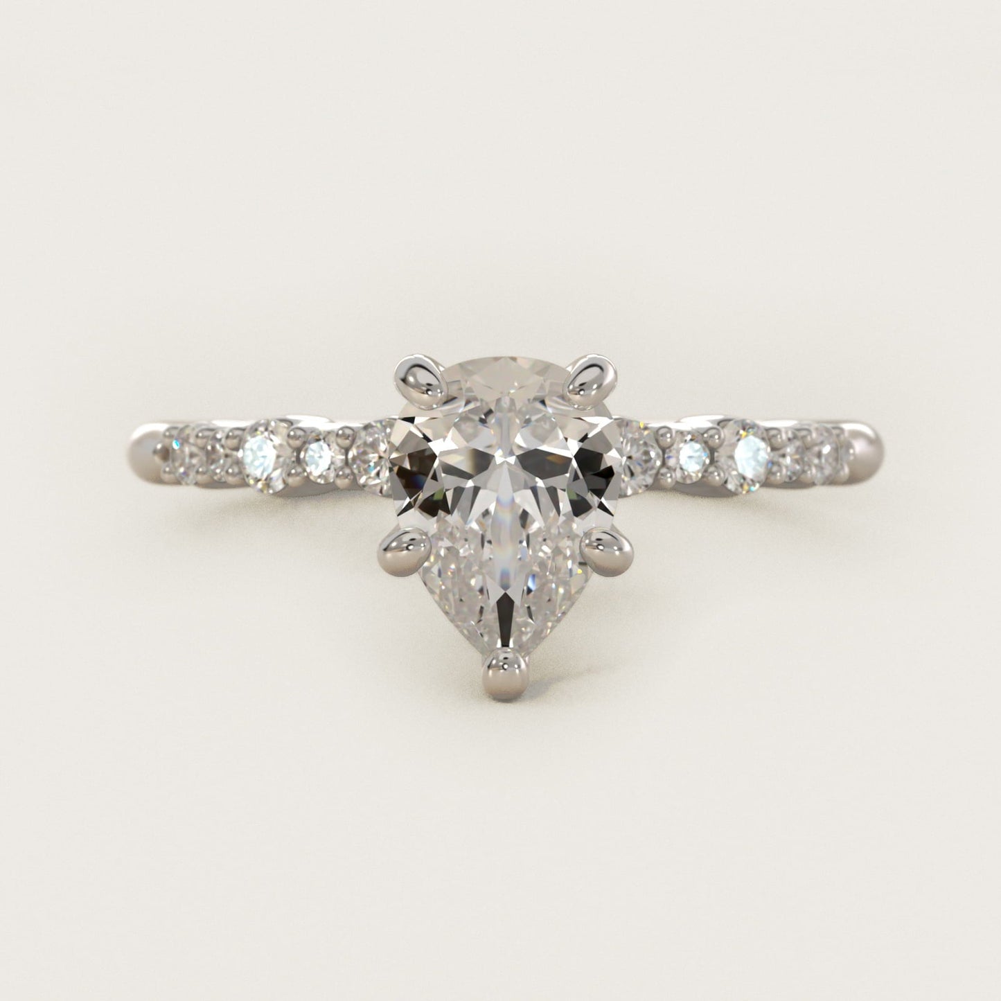 Crescendo Petite Diamond Engagement Ring in 18k White Gold (1/6 ct. tw.) - Pear Center