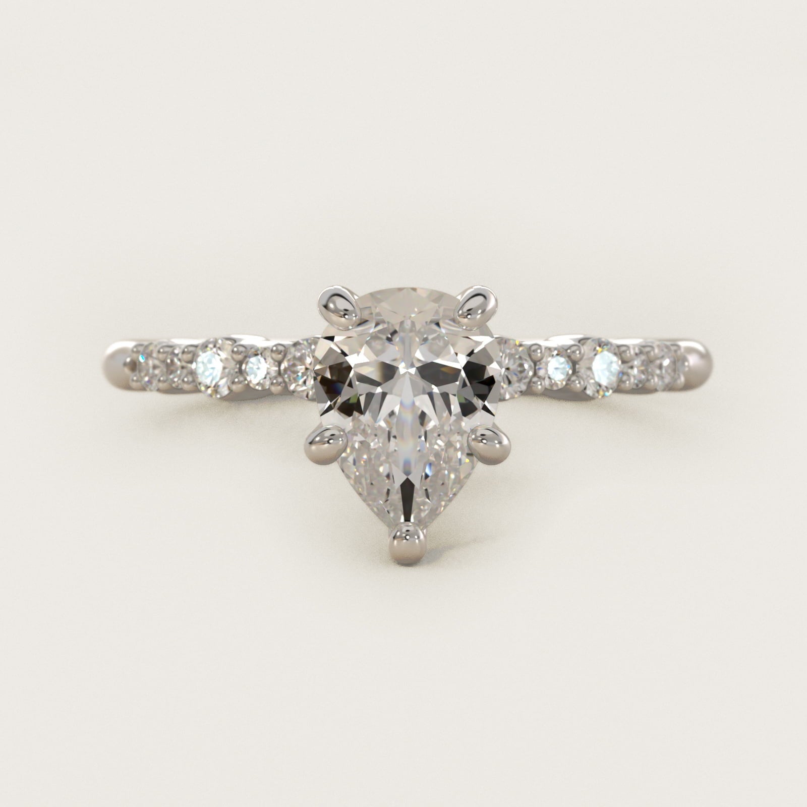 Crescendo Petite Diamond Engagement Ring in 18k White Gold (1/6 ct. tw.) - Pear Center